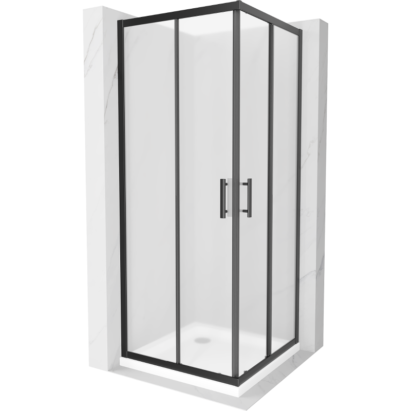 Cabină de duș pătrată Mexen Rio 90 x 90 cm, mat, negru + cadă Flat, alb - 860-090-090-70-30-4010B