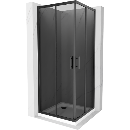 Mexen Rio cabina de duș pătrată 80 x 80 cm, grafit, neagră + cadă dus Flat, albă - 860-080-080-70-40-4010B