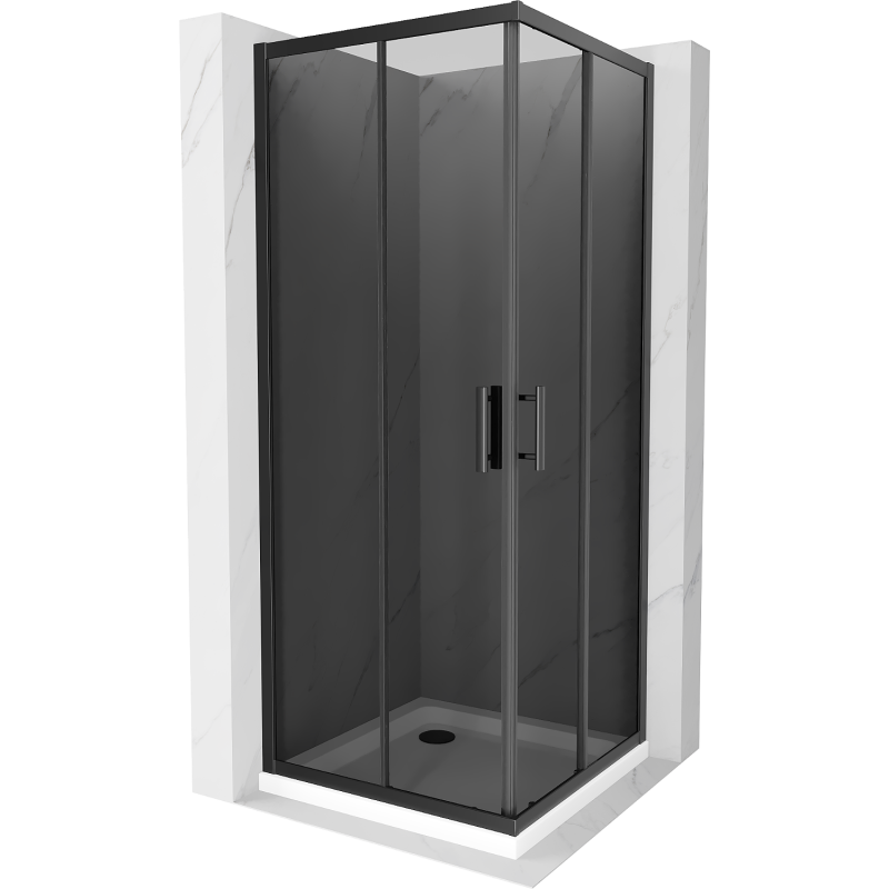 Cabină de duș pătrată Mexen Rio 90 x 90 cm, grafit, negru + cădiță Flat, albă - 860-090-090-70-40-4010B