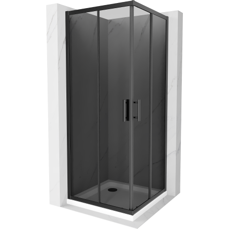 Cabină de duș pătrată Mexen Rio 90 x 90 cm, grafit, negru + cădiță Flat, albă - 860-090-090-70-40-4010B