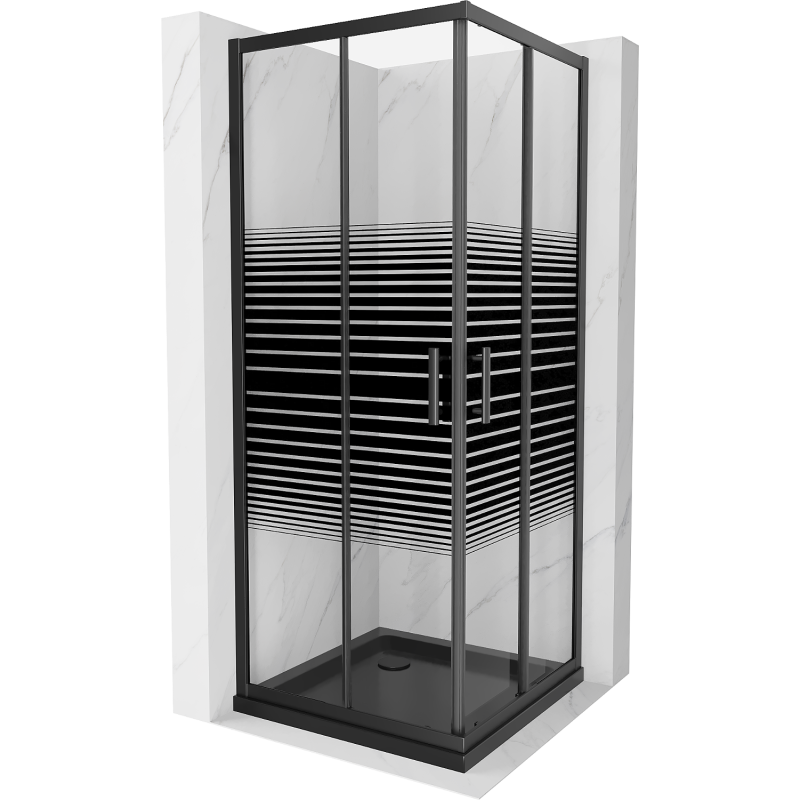 Mexen Rio cabina de duș pătrată 80 x 80 cm, benzi negre, neagră + cadă Flat, neagră - 860-080-080-70-20-4070B