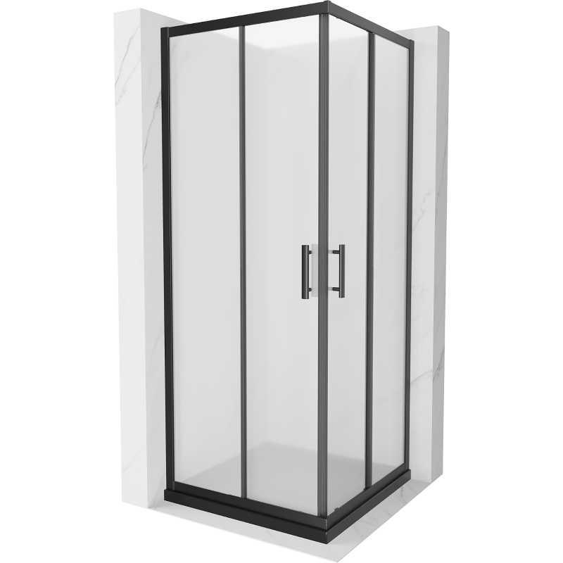 Cabină de duș pătrată Mexen Rio 90 x 90 cm, mată, neagră + cădiță Flat, neagră - 860-090-090-70-30-4070B