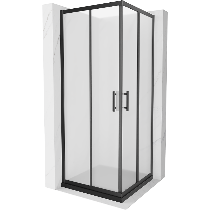 Mexen Rio cabina de duș pătrată 90 x 90 cm, înghețat, negru + tavă de duș Flat, neagră - 860-090-090-70-30-4070B