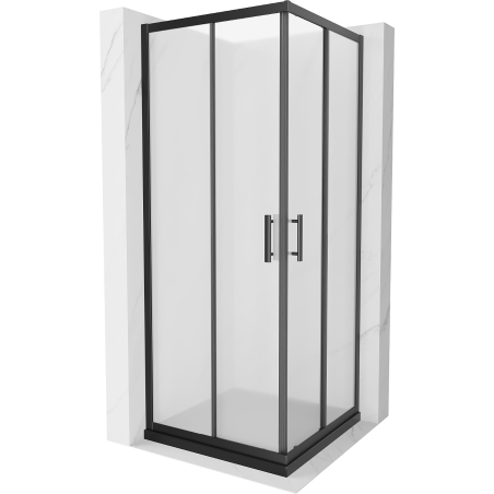 Cabină de duș pătrată Mexen Rio 90 x 90 cm, mată, neagră + cădiță Flat, neagră - 860-090-090-70-30-4070B