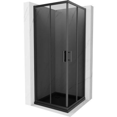 Mexen Rio cabina de duș pătrată 90 x 90 cm, grafit, neagră + cadă plată Flat, neagră - 860-090-090-70-40-4070B