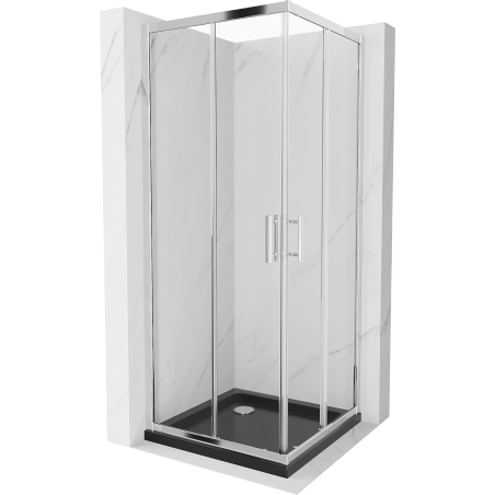 Mexen Rio cabina de duș pătrată 70 x 70 cm, transparent, crom + cadă Flat, negru - 860-070-070-01-00-4070