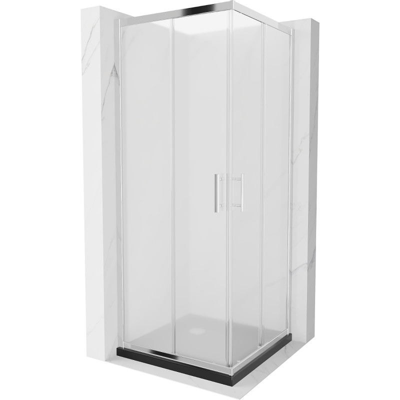 Mexen Rio cabina de duș pătrată 70 x 70 cm, înghețat, crom + cadă de duș Flat, negru - 860-070-070-01-30-4070