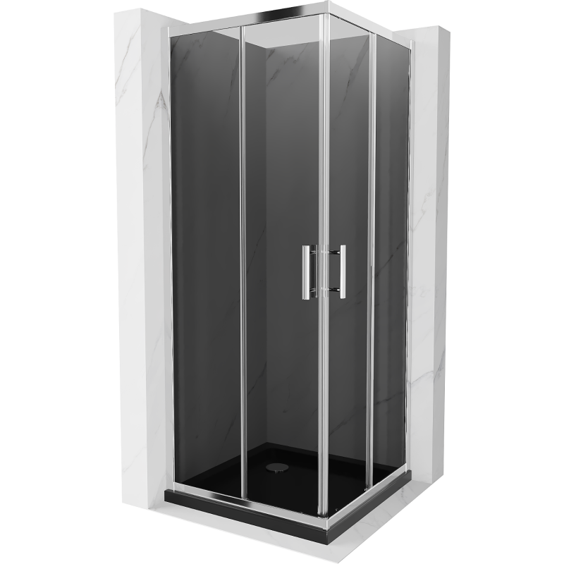 Mexen Rio cabină de duș pătrată 70 x 70 cm, grafit, crom + cadă de duș Flat, negru - 860-070-070-01-40-4070