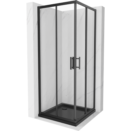 Mexen Rio cabina de duș pătrată 70 x 70 cm, transparentă, neagră + cadă Flat, neagră - 860-070-070-70-00-4070B