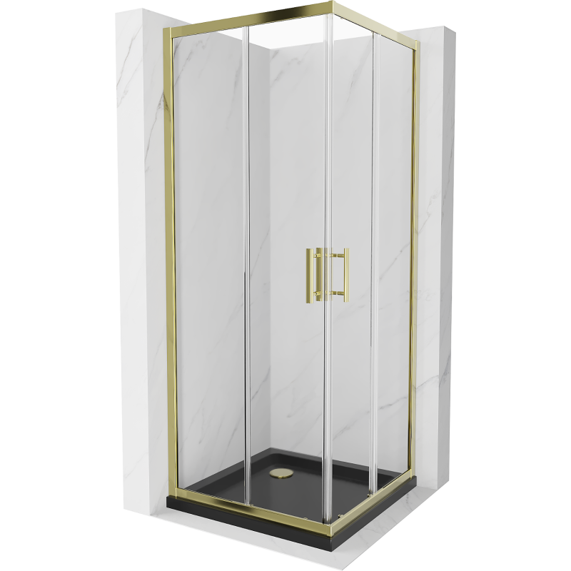 Cabină de duș pătrată Mexen Rio 70 x 70 cm, transparentă, aurie + cadă de duș Flat, neagră- 860-070-070-50-00-4070G