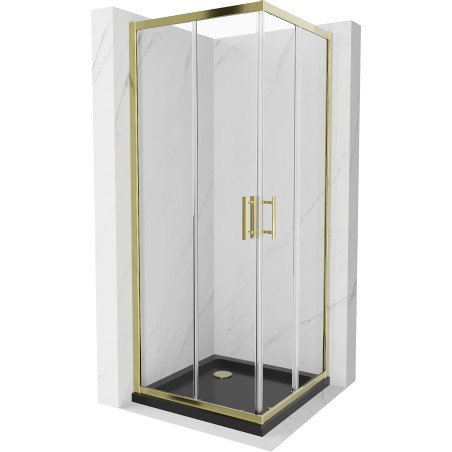 Cabină de duș pătrată Mexen Rio 70 x 70 cm, transparentă, aurie + cadă de duș Flat, neagră- 860-070-070-50-00-4070G