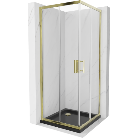 Mexen Rio cabină de duș pătrată 70 x 70 cm, transparent, Aurie + cadă de duș Flat, Neagră- 860-070-070-50-00-4070G