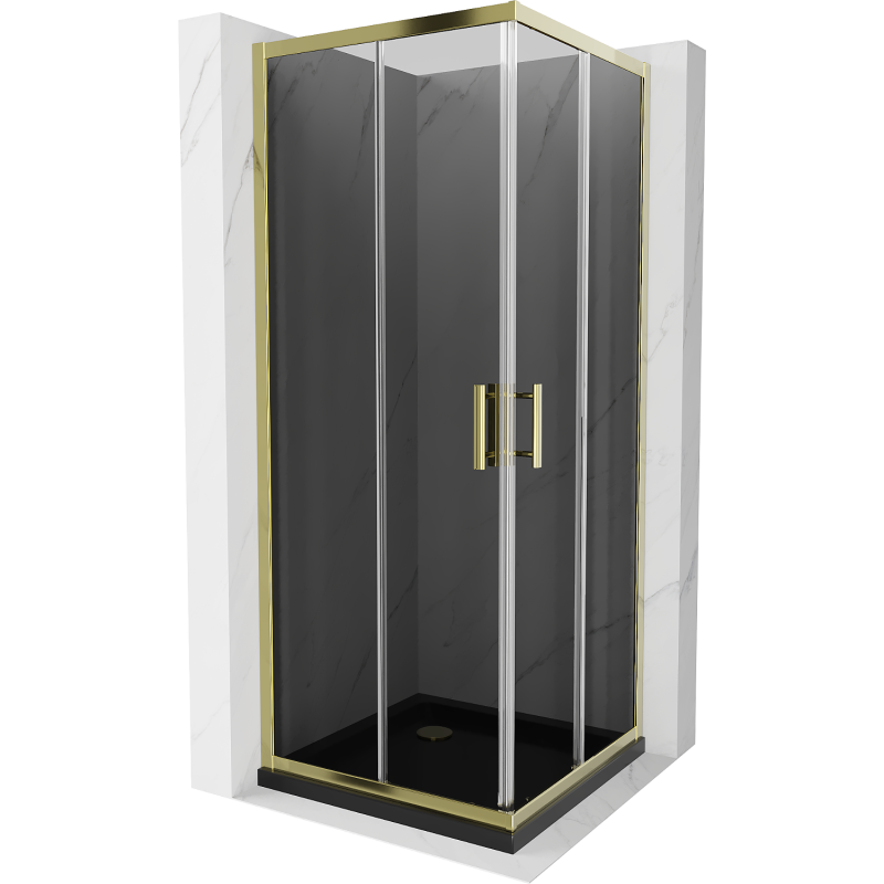 Mexen Rio cabină de duș pătrată 70 x 70 cm, grafit, auriu + vas colector Flat, negru - 860-070-070-50-40-4070G