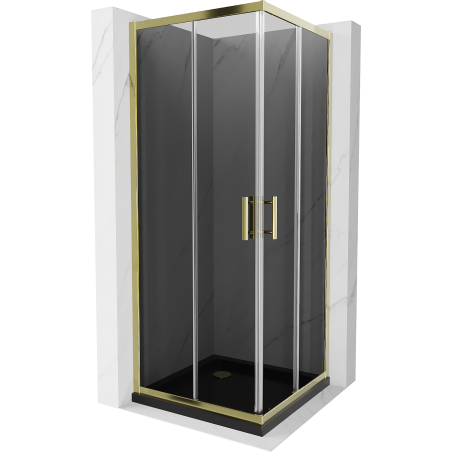 Mexen Rio cabină de duș pătrată 70 x 70 cm, grafit, auriu + vas colector Flat, negru - 860-070-070-50-40-4070G