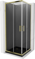 Mexen Rio cabină de duș pătrată 70 x 70 cm, grafit, auriu + vas colector Flat, negru - 860-070-070-50-40-4070G