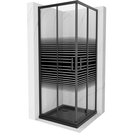 Mexen Rio cabină de duș pătrată 70 x 70 cm, Dungi, Neagră + cadă de duș Flat, Neagră - 860-070-070-70-20-4070B