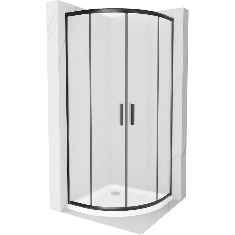 Mexen Rio cabina de duș semicirculară 80 x 80 cm, înghețat, negru + cadă de duș Flat, alb - 863-080-080-70-30-4110B