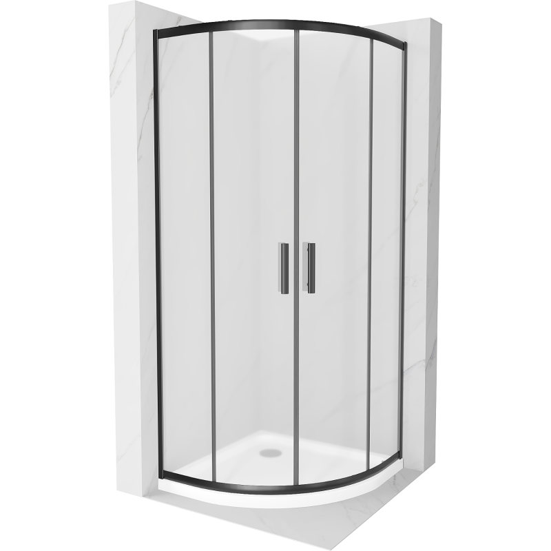 Cabină de duș semicirculară Mexen Rio 90 x 90 cm, glazată, neagră + cadă Flat, albă - 863-090-090-70-30-4110B