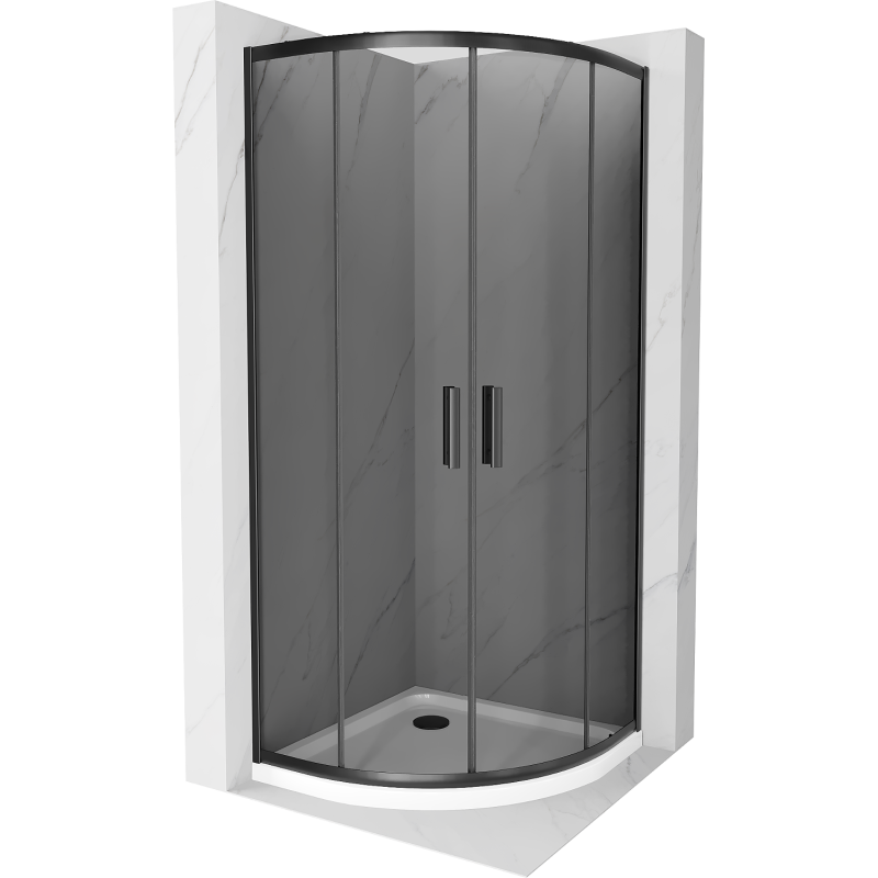 Cabină de duș semicirculară Mexen Rio 90 x 90 cm, grafit, negru + cadă Flat, alb - 863-090-090-70-40-4110B