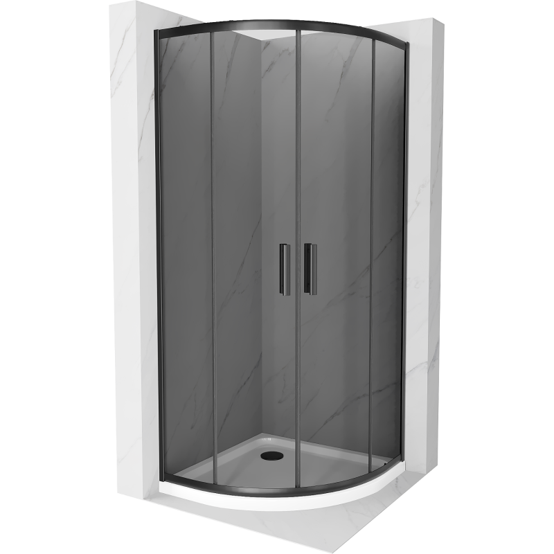 Mexen Rio cabina de duș semirotundă 90 x 90 cm, grafit, neagră + cadă Flat, albă - 863-090-090-70-40-4110B