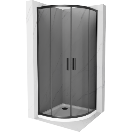 Cabină de duș semicirculară Mexen Rio 90 x 90 cm, grafit, negru + cadă Flat, alb - 863-090-090-70-40-4110B