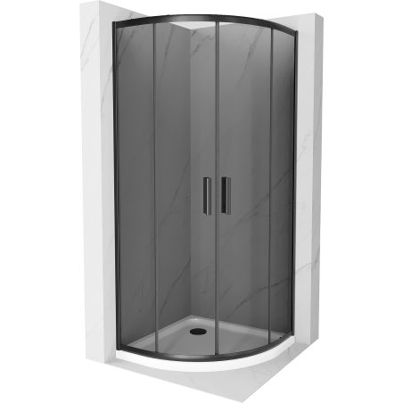 Mexen Rio cabina de duș semirotundă 90 x 90 cm, grafit, neagră + cadă Flat, albă - 863-090-090-70-40-4110B