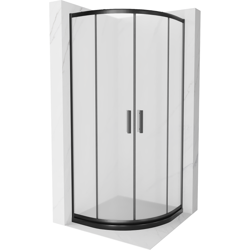 Mexen Rio cabina de duș semirotundă 80 x 80 cm, înghețat, negru + cadă Flat, neagră - 863-080-080-70-30-4170B