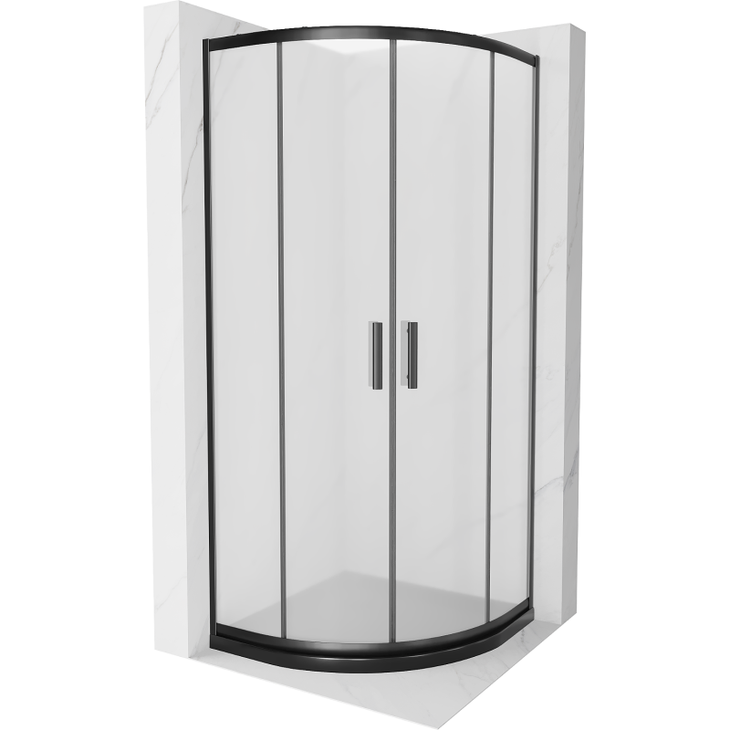 Mexen Rio cabină de duș semirotundă 90 x 90 cm, mată, neagră + cadă de duș Flat, neagră - 863-090-090-70-30-4170B