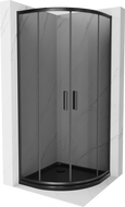Mexen Rio cabină de duș semicirculară 80 x 80 cm, grafit, neagră + cadă de duș Flat, negru 863-080-080-70-40-4170B