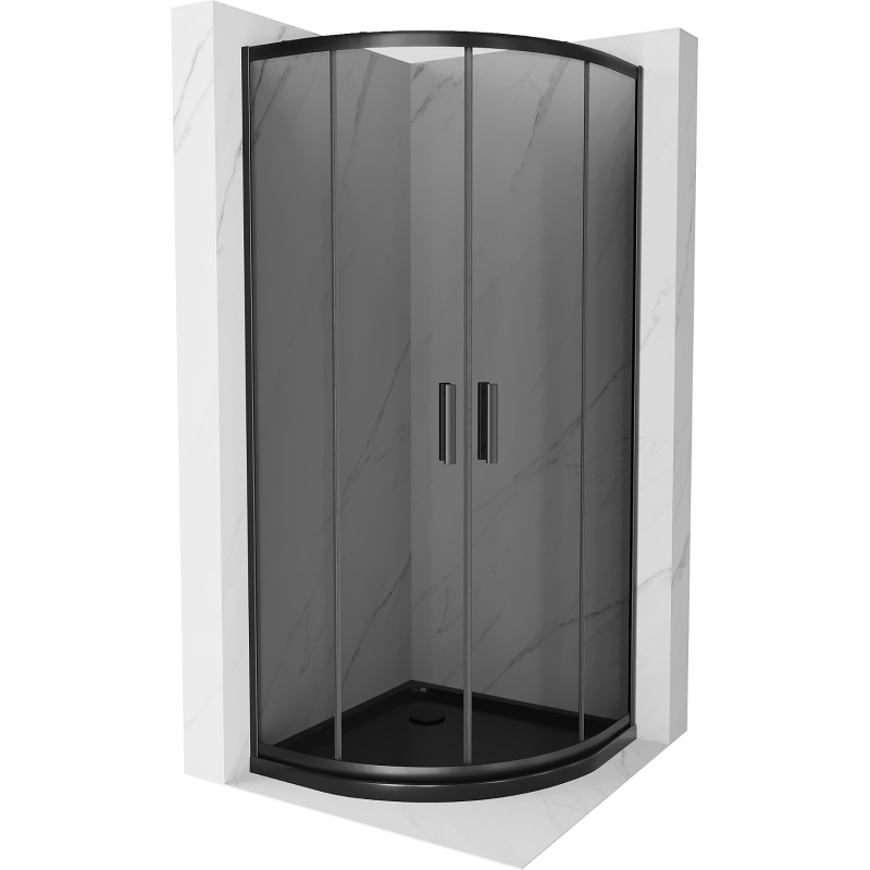 Mexen Rio cabină de duș semirotundă 90 x 90 cm, grafit, negru + cadă Flat, negru - 863-090-090-70-40-4170B