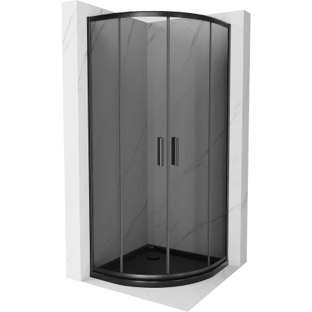 Mexen Rio cabină de duș semirotundă 90 x 90 cm, grafit, negru + cadă Flat, negru - 863-090-090-70-40-4170B