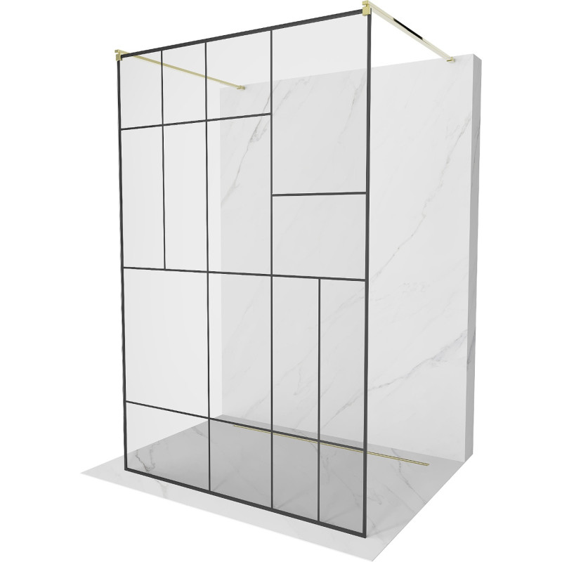 Mexen Kioto szabadon álló zuhanyfal 120 x 200 cm, fekete mintázat 8 mm, arany - 800-120-002-50-78