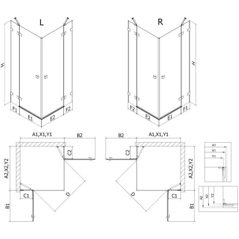 Mexen Lunar Duo cabină de duș batantă, stânga 80 x 70 cm, transparent, aur roz - 834-080L-070P-60-00