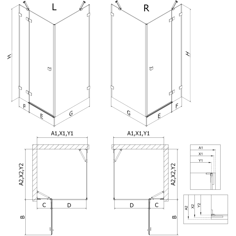 Mexen Lunar cabină de duș cu deschidere stânga 85 x 80 cm, transparent, gri pistol periat - 834-085-080-66-00-L