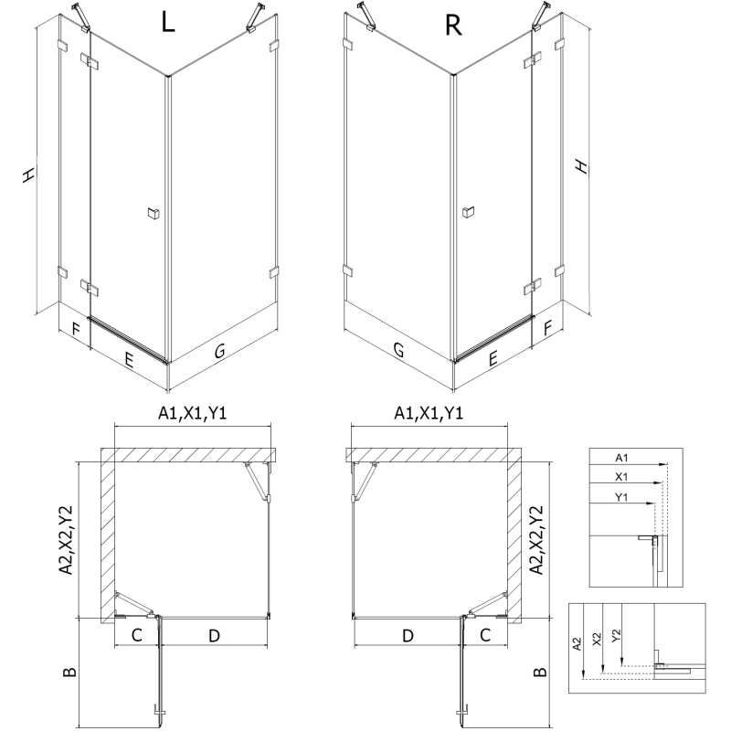 Mexen Lunar balos zuhanykabin balos bal 75 x 70 cm, átlátszó, fegyverszürke kefélt - 834-075-070-66-00-L