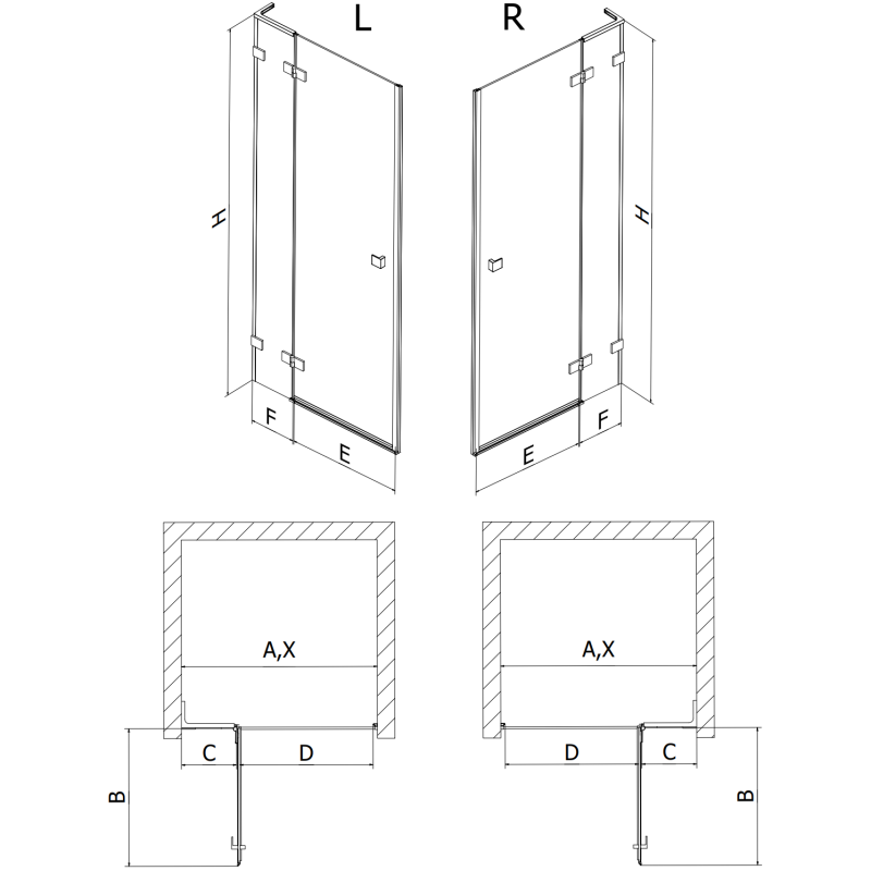 Mexen Lunar L ușă de duș pivotantă stânga 130 cm, transparentă, nichel periat - 834L-130-000-97-00-L