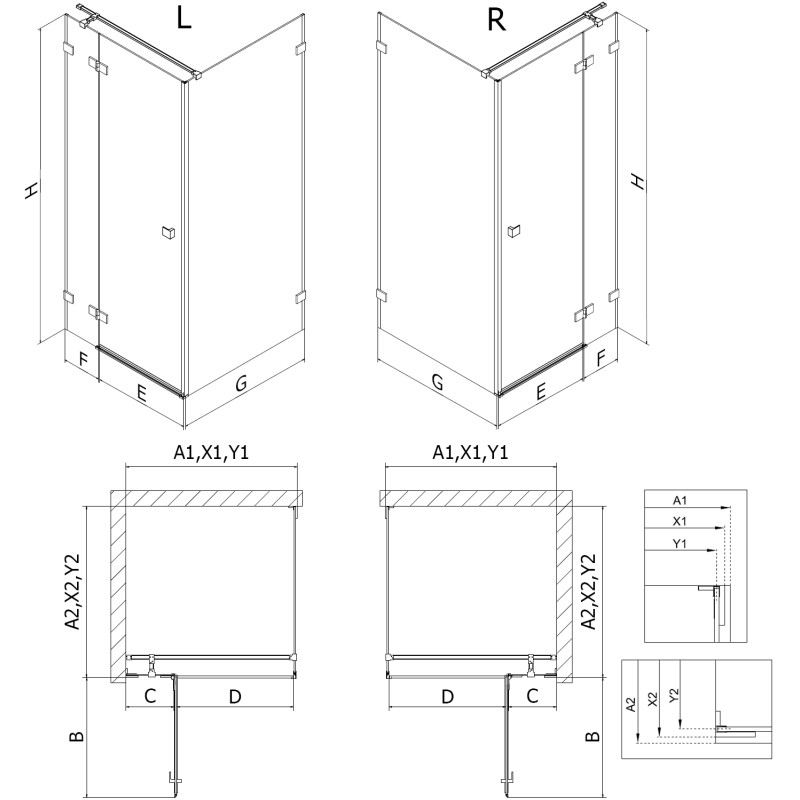 Mexen Lunar T cabina de duș batantă dreapta 110 x 80 cm, transparentă, gri armat periat - 834T-110-080-66-00-P