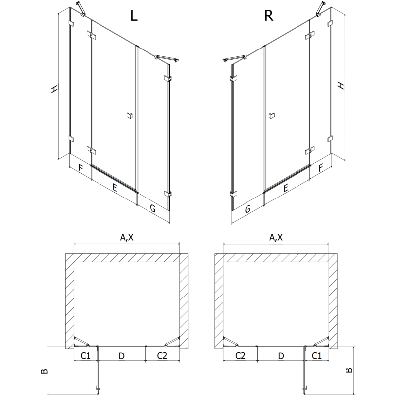 Mexen Lunar uși de duș batante stânga 155 cm, transparente, crom - 834S-155-050-01-00-L