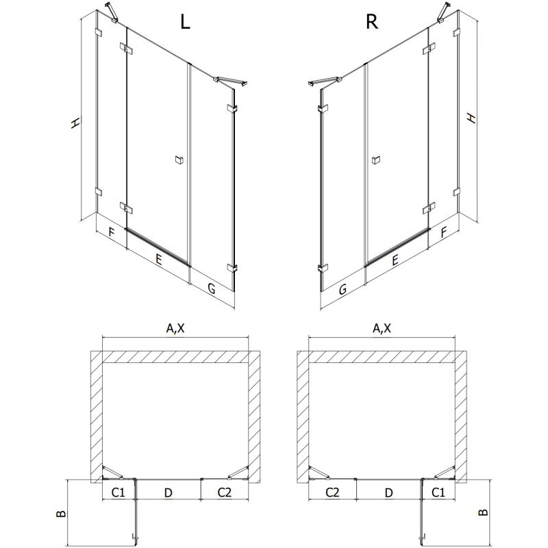 Mexen Lunar ușă de duș batantă dreapta 145 cm, transparentă, aurie - 834S-145-050-50-00-P