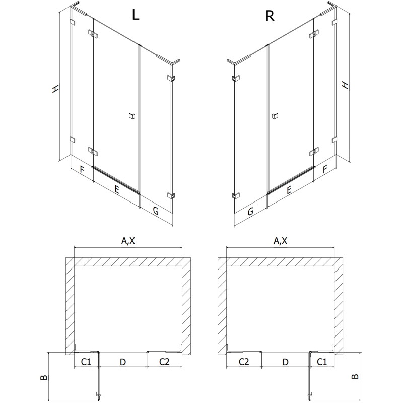 Mexen Lunar L jobb oldali zuhanyajtó 140 cm, átlátszó, gun szürke kefélt - 834SL-140-050-66-00-P