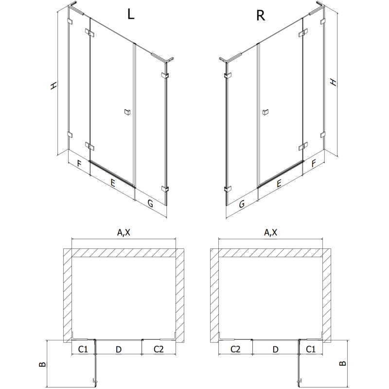 Mexen Lunar L uși de duș batante stânga 130 cm, transparent, metal gri - 834SL-130-050-95-00-L