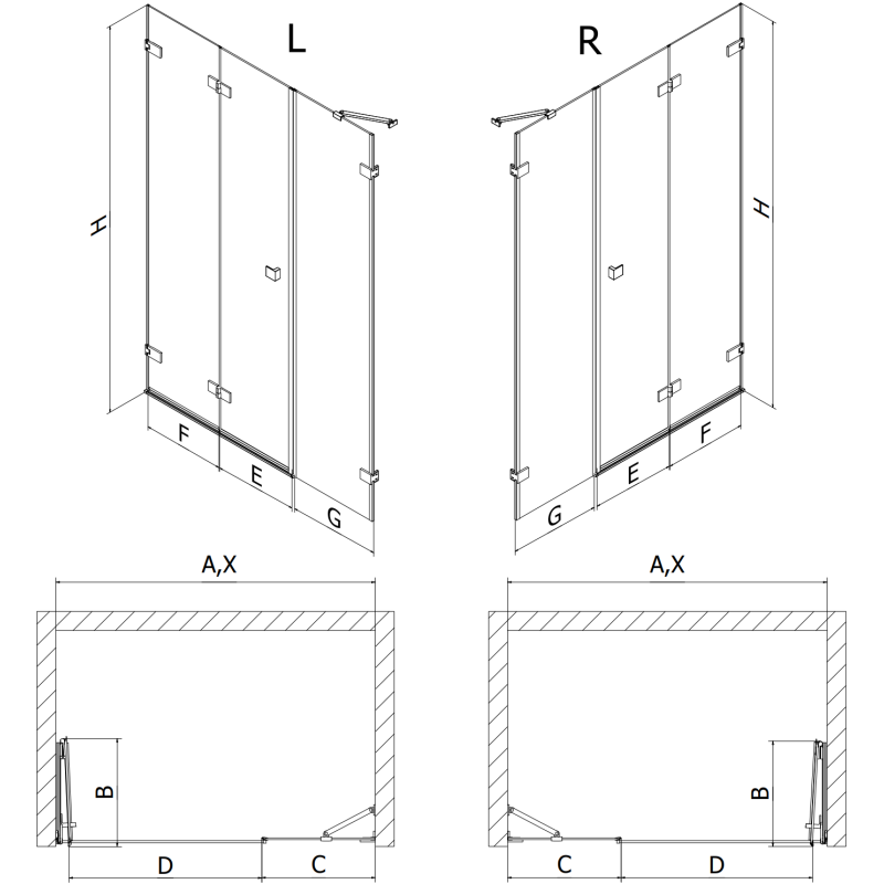 Mexen Lunar-F ușă de duș pliabilă dreapta 110 cm, transparent, aurie - 836S-110-050-50-00-P