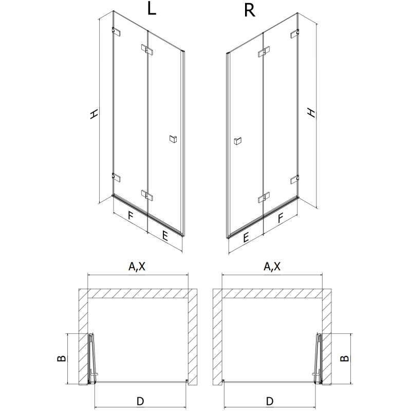 Mexen Lunar-F ușă de duș pliabilă dreapta 65 cm, transparentă, cupru periat - 836-065-000-65-00-P