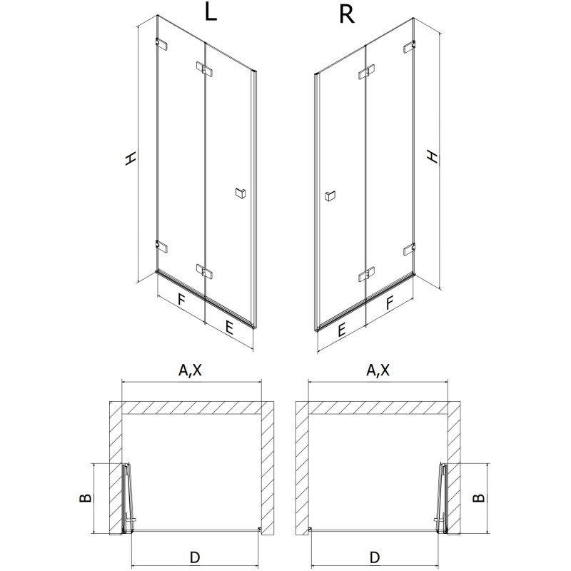 Mexen Lunar-F uși de duș pliabile stânga 95 cm, transparent, gri armat periat - 836-095-000-66-00-L