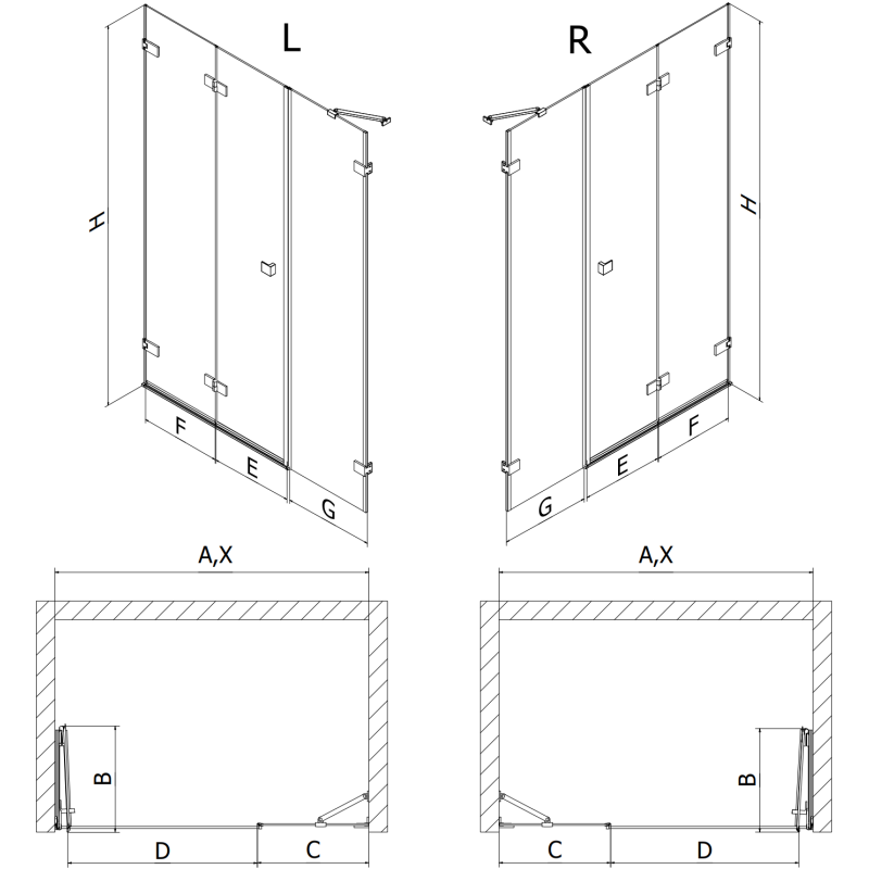 Mexen Lunar-F ușă de duș pliabilă dreapta 110 cm, transparentă, neagră - 836S-110-050-70-00-P
