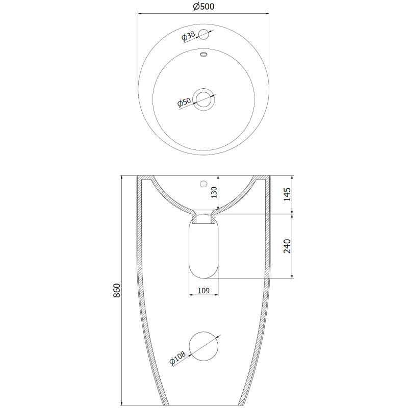Mexen Alona szabadon álló mosdókagyló 50 x 50 cm, fekete matt - 26094870