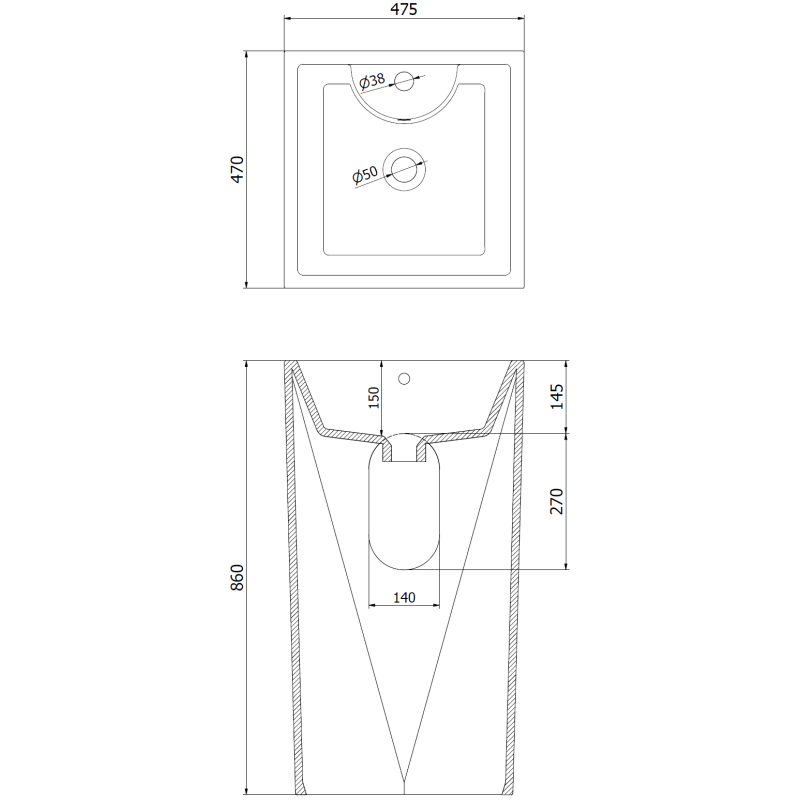 Mexen Ida szabadon álló mosdókagyló 47 x 47 cm, fehér - 26114600