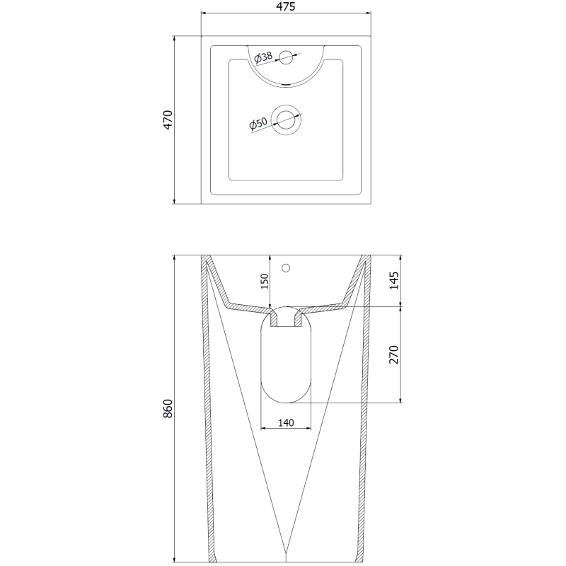 Mexen Ida lavoar independent 47 x 47 cm, negru mat - 26114670