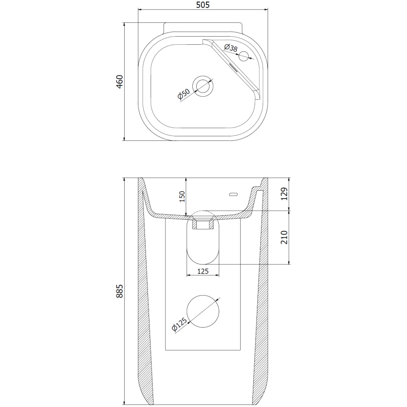 Mexen Irma chiuvetă de sine stătătoare 50 x 46 cm, albă - 26145100