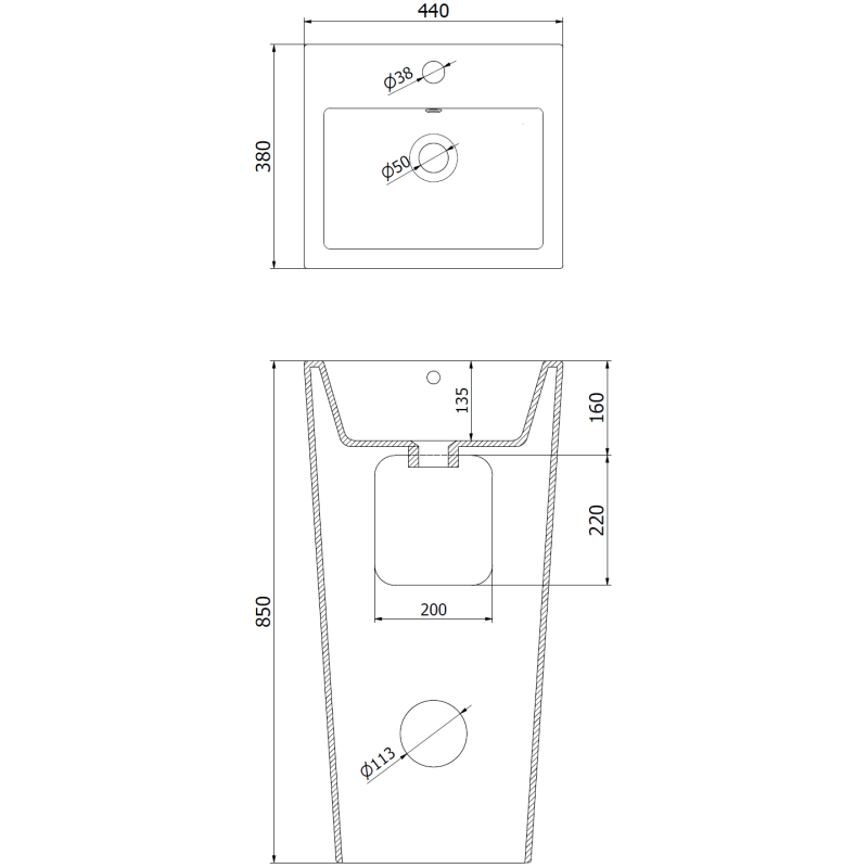 Mexen Liza szabadon álló mosdó 44 x 38 cm, fehér - 26154400